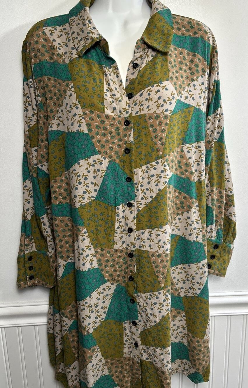 Natural Life Twiggy Mini Shirt Dress XL Floral Patchwork Boho Goblin Prairie